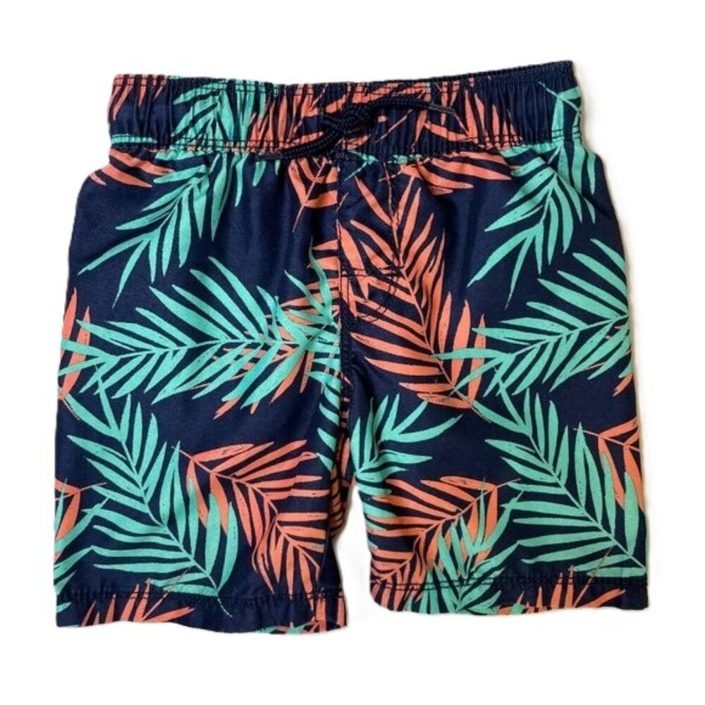Old Navy Boys 3T Swim Trunks Blue Coral Aqua Tropical Leaf Pattern